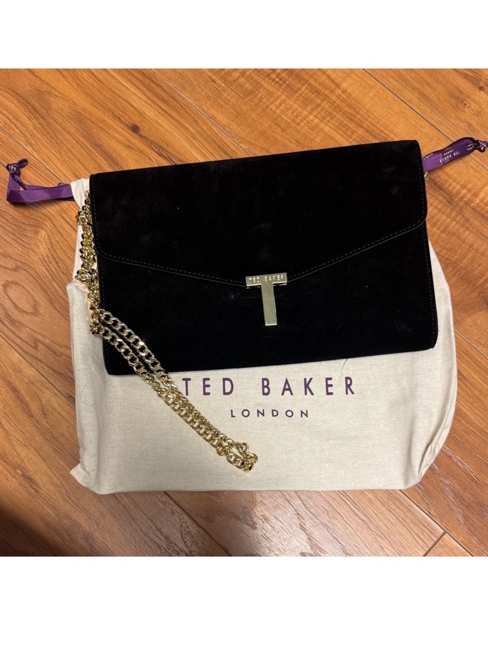 Ted Baker Black Suede Crossbody with Gold Chain